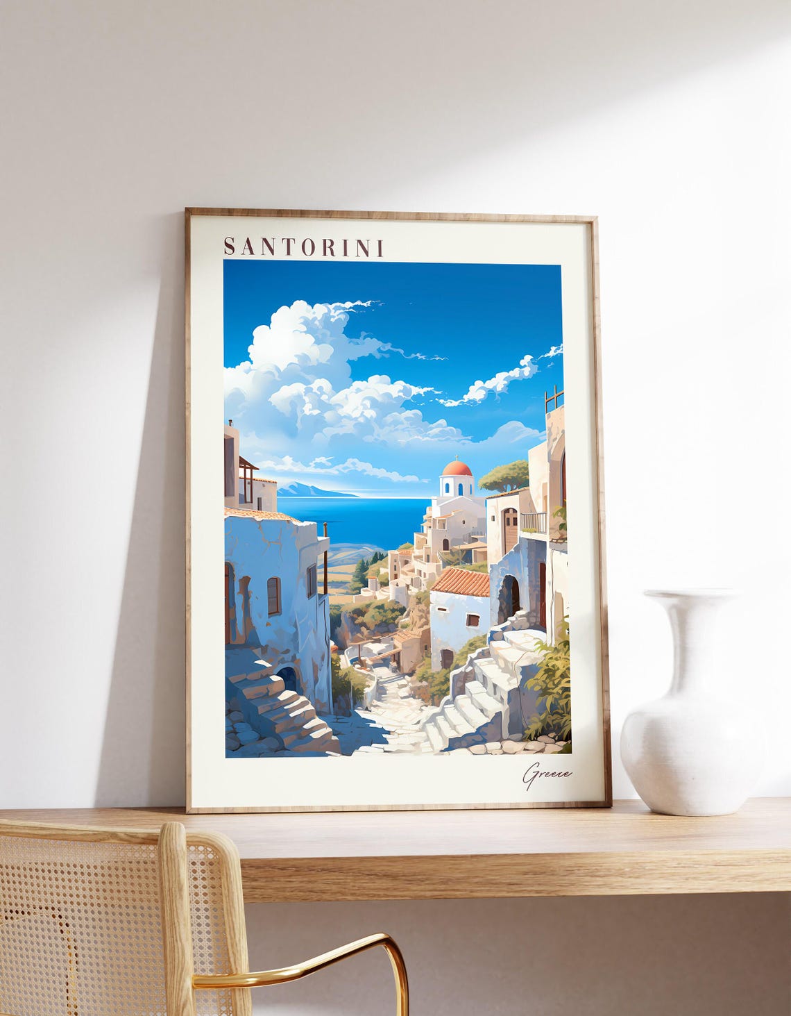 Santorini Greece Whitewashed Village Aegean Blue Sea Travel Poster