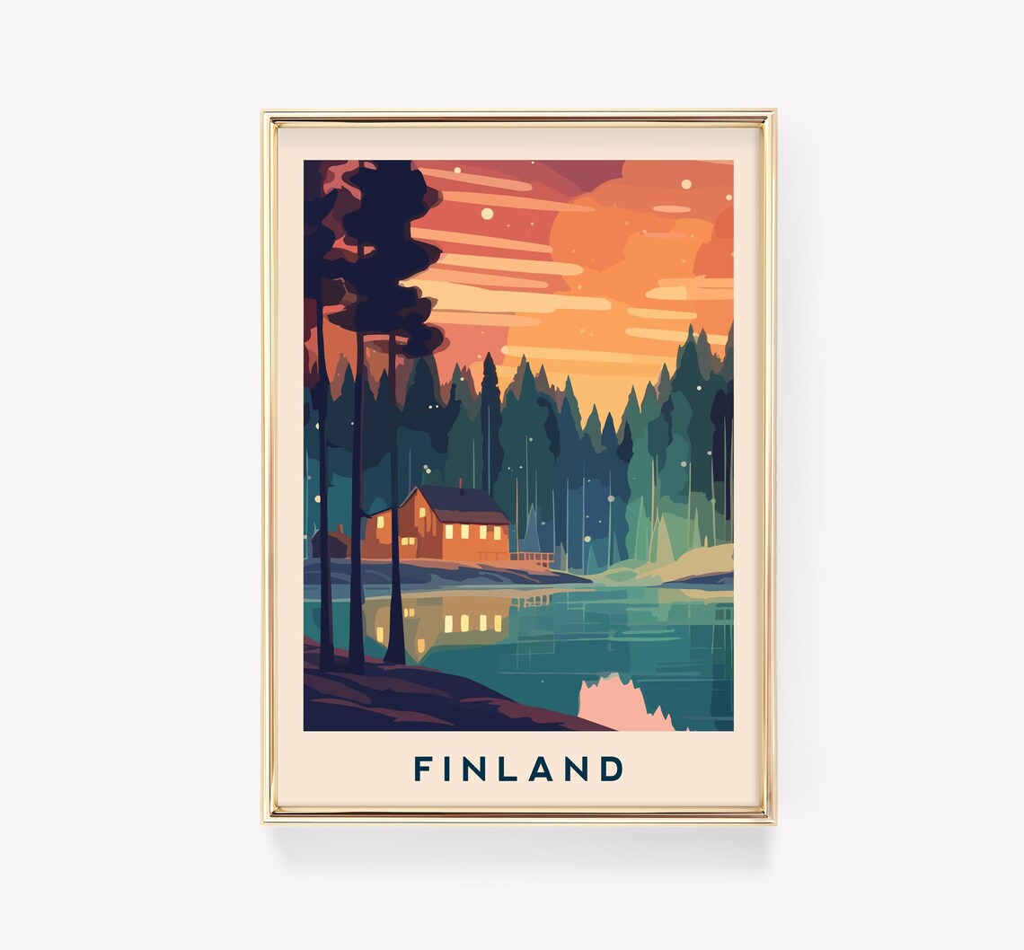 Finland Vintage Travel Poster, Wall Art Print
