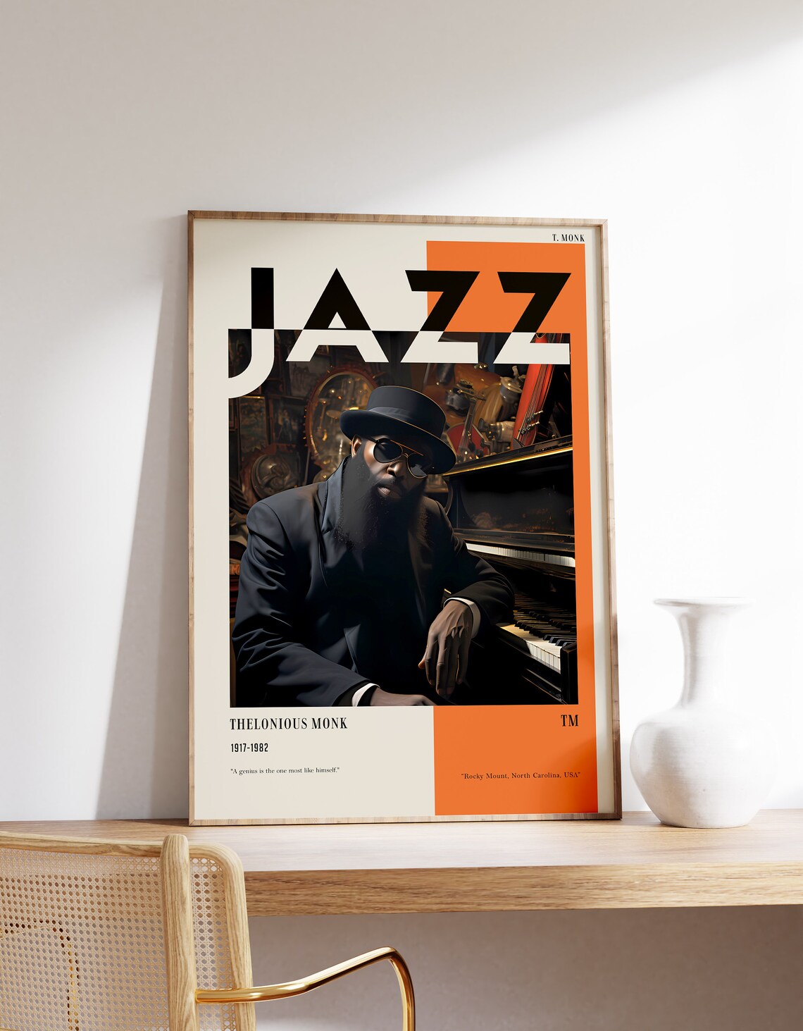 Thelonious Monk Poster, Jazz Portrait Art Print