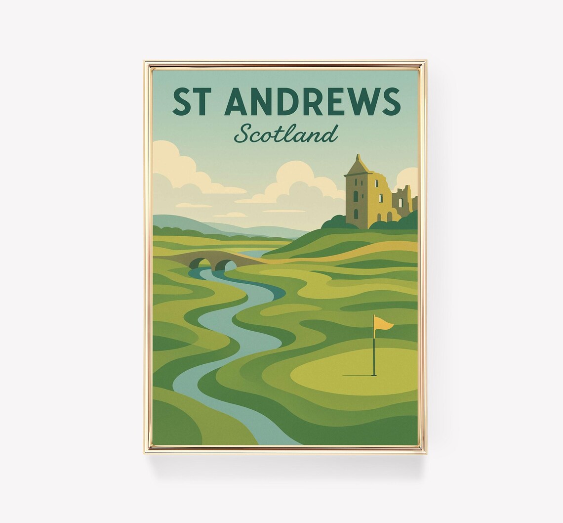 St Andrews Scotland Golf Links Castle Ruin Vintage Style Travel Poster