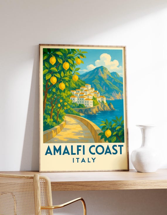 Amalfi Coast Poster, Italy Mediterranean Travel