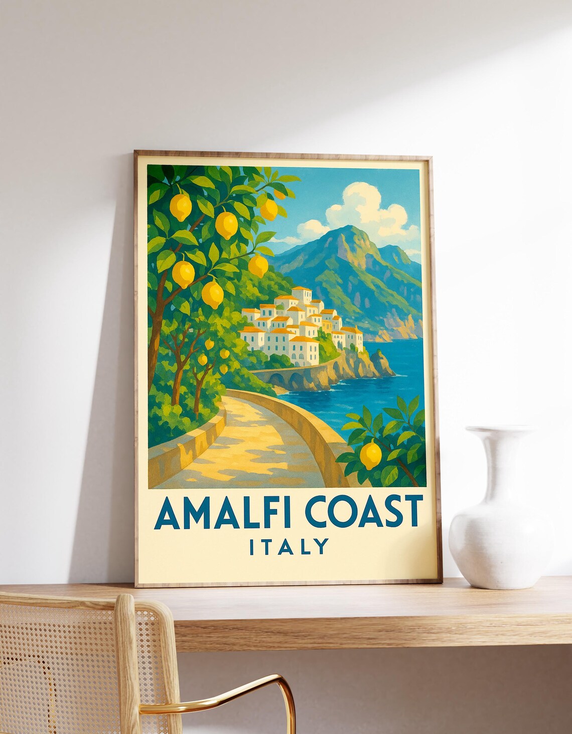 Amalfi Coast Poster, Italy Mediterranean Travel