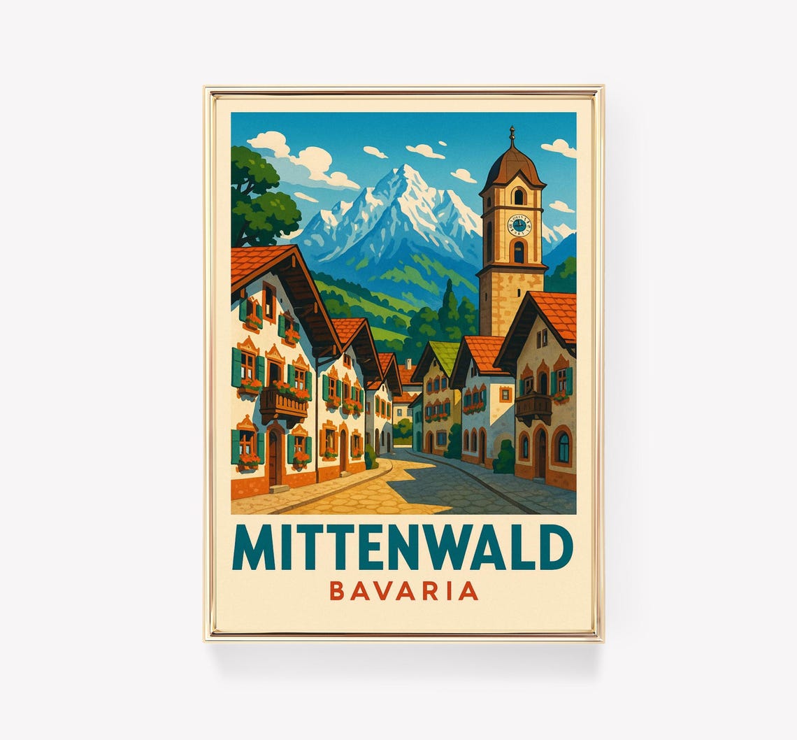 Mittenwald Bavaria Germany Vintage Alpine Village Travel Poster
