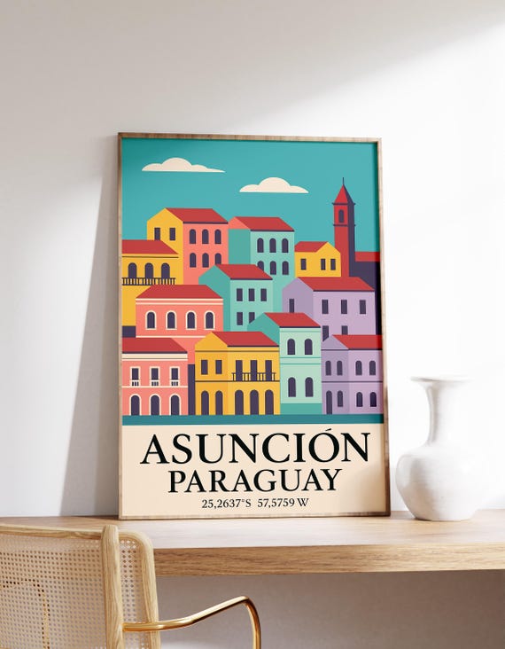 Asuncin Paraguay Poster Colorful Print Wall Art South America Travel Decor