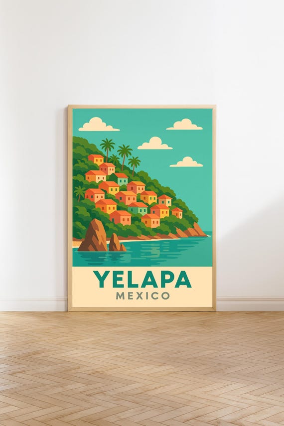 Yelapa Vintage Travel Poster Mexico Wall Art Print Retro Decor Gift
