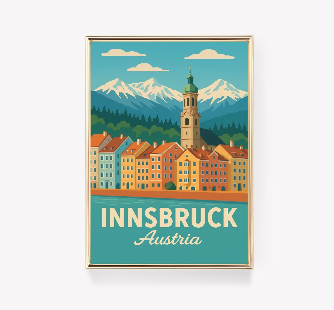 Innsbruck Austria Vintage Alpine Town Mountain Travel Poster