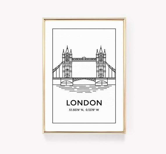 London Tower Bridge Minimalist Line Art Coordinates Travel Poster
