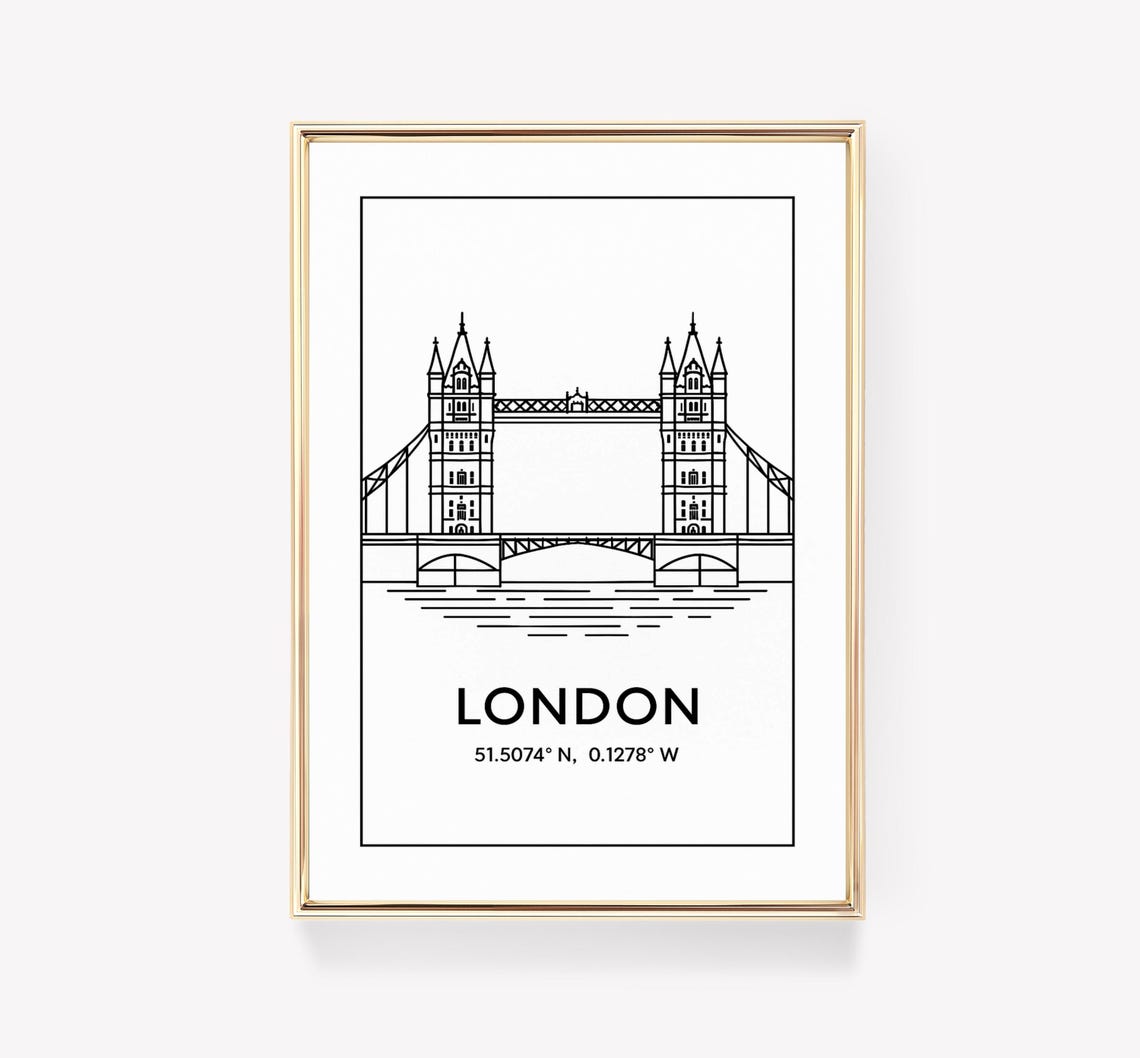 London Tower Bridge Minimalist Line Art Coordinates Travel Poster