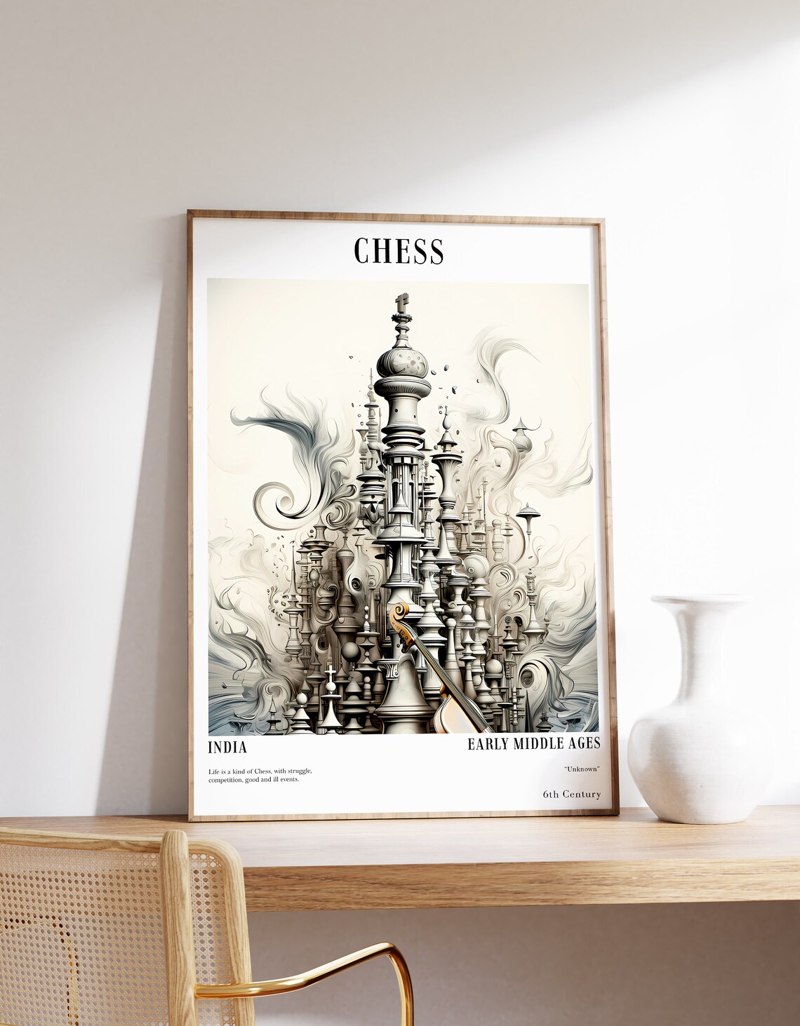 Chess Origins India 6th Century City Illustration History Poster