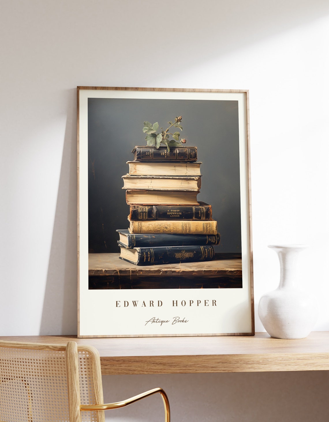 Edward Hopper Classic Antique Books Stack Vintage Still Life Poster