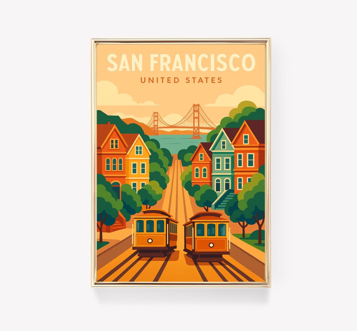 San Francisco Vintage Travel Poster, Retro Decor