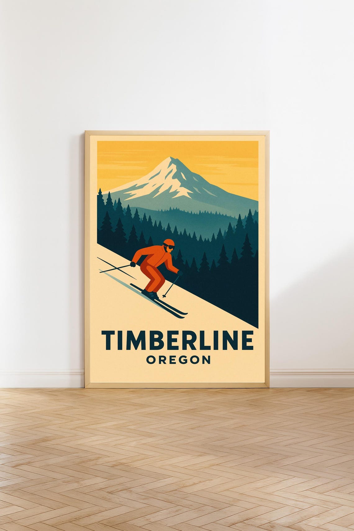 Timberline Oregon Skier Retro Mountain Ski Winter Travel Poster