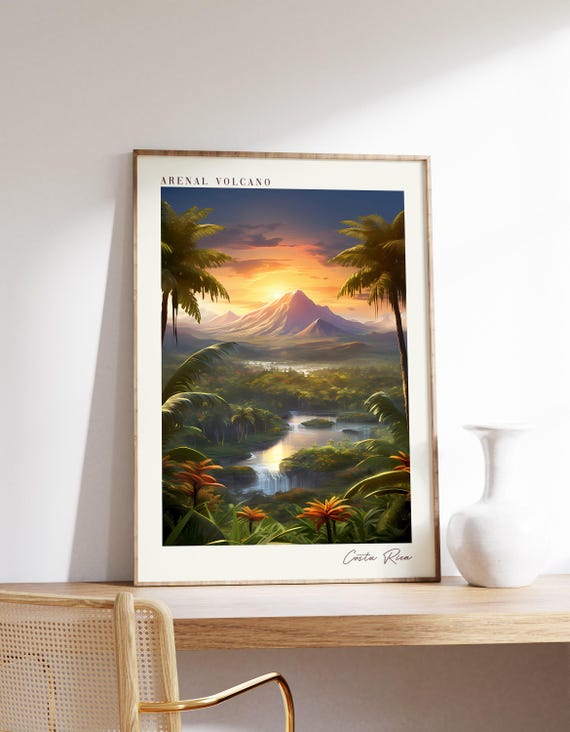 Arenal Volcano Travel Poster Costa Rica Decor Print