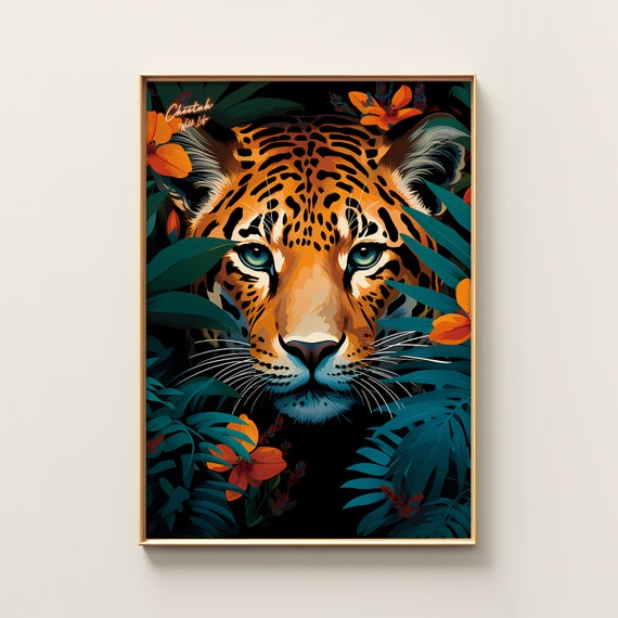 Cheetah Print Poster Vintage Animal Art Wild Life Wall Decor Modern Living Room