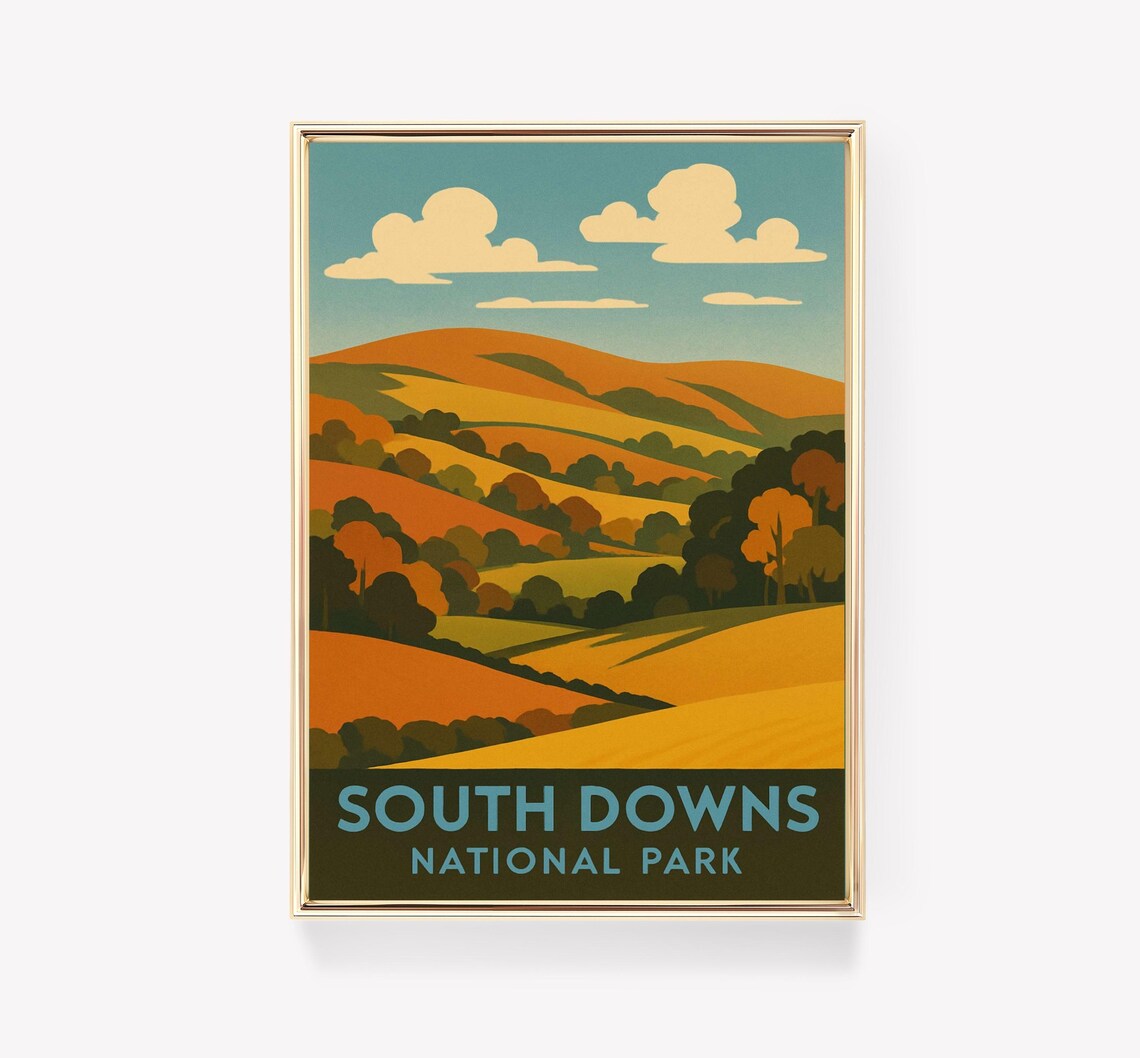 South Downs National Park England Rolling Hills Vintage Poster
