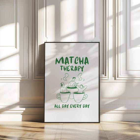 Matcha Latte Art Print Japanese Tea Decor Modern Kitchen Wall Art Matcha Poster Coffee Bar Decor Tea Lovers Poster Trendy Wall Art