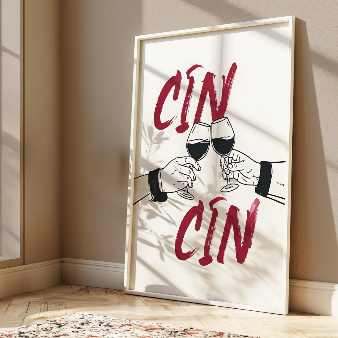 Cin Cin Red Toast Wine Glasses Clink Bold Bar Cart Quote Poster - Image 3