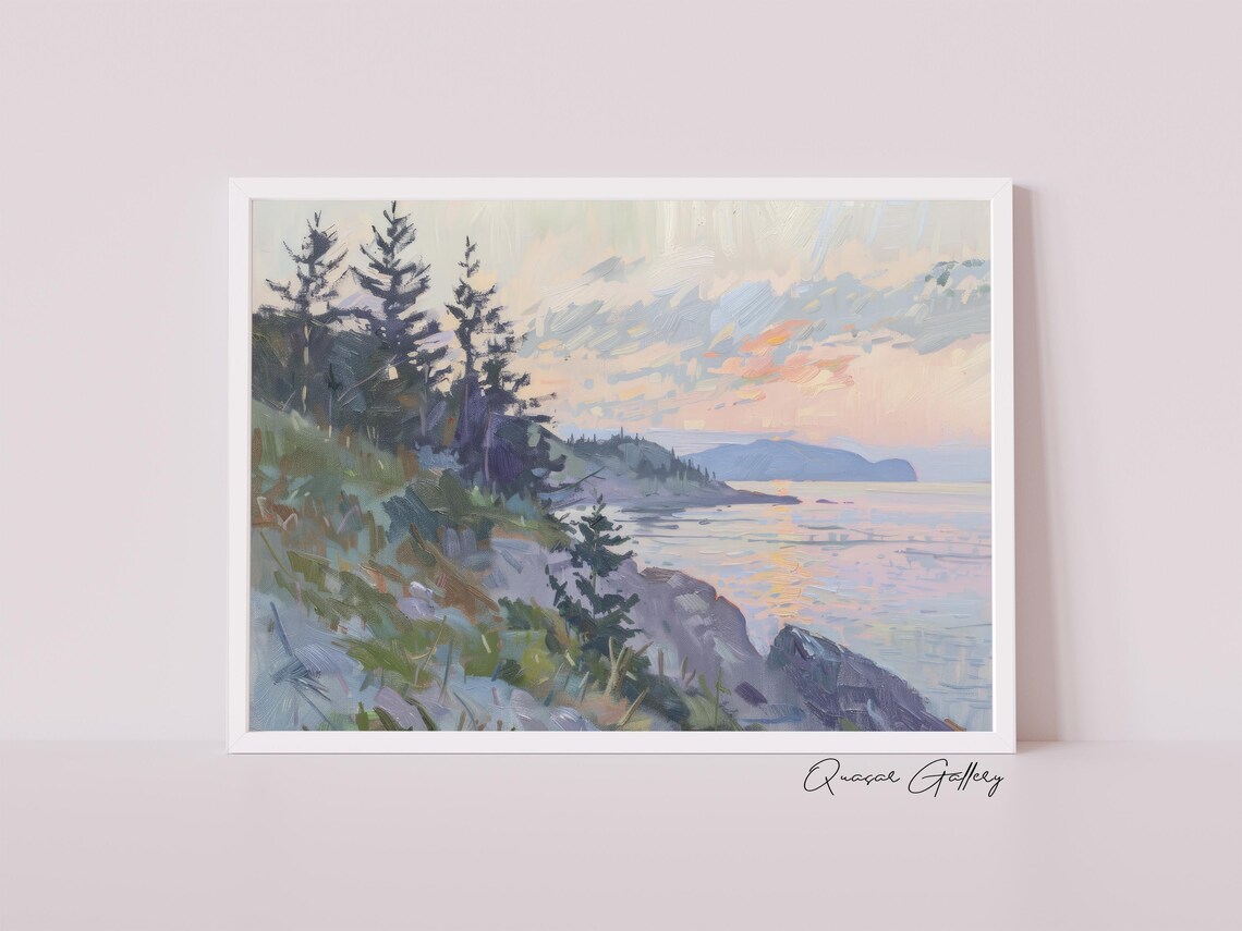 Lake Horizon Calming Landscape Oil Painting Sunset - Image 2