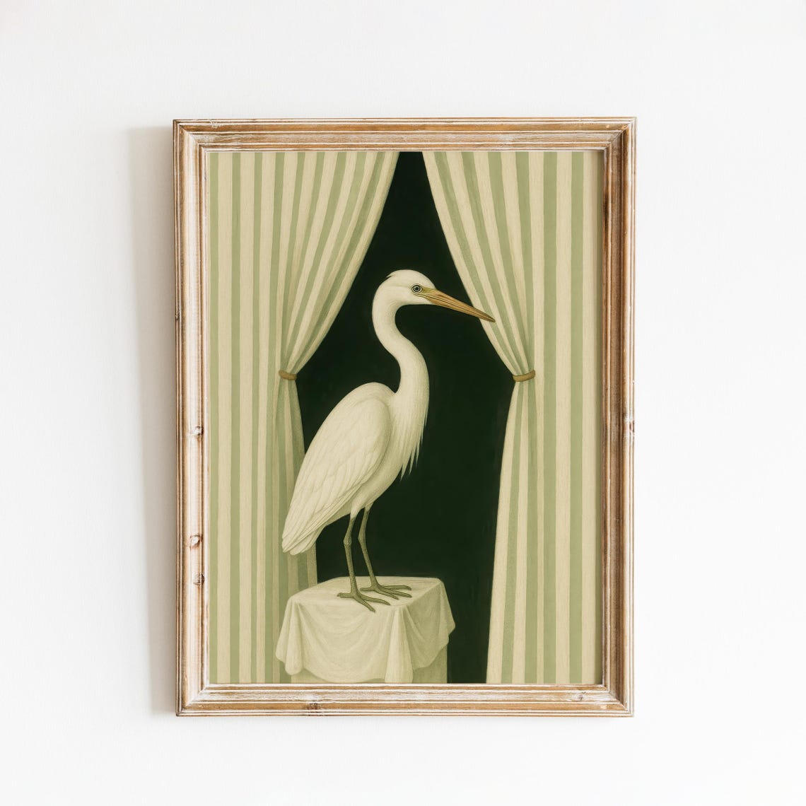 Elegant Heron Wall Art Green Theaterinspired Bird Illustration