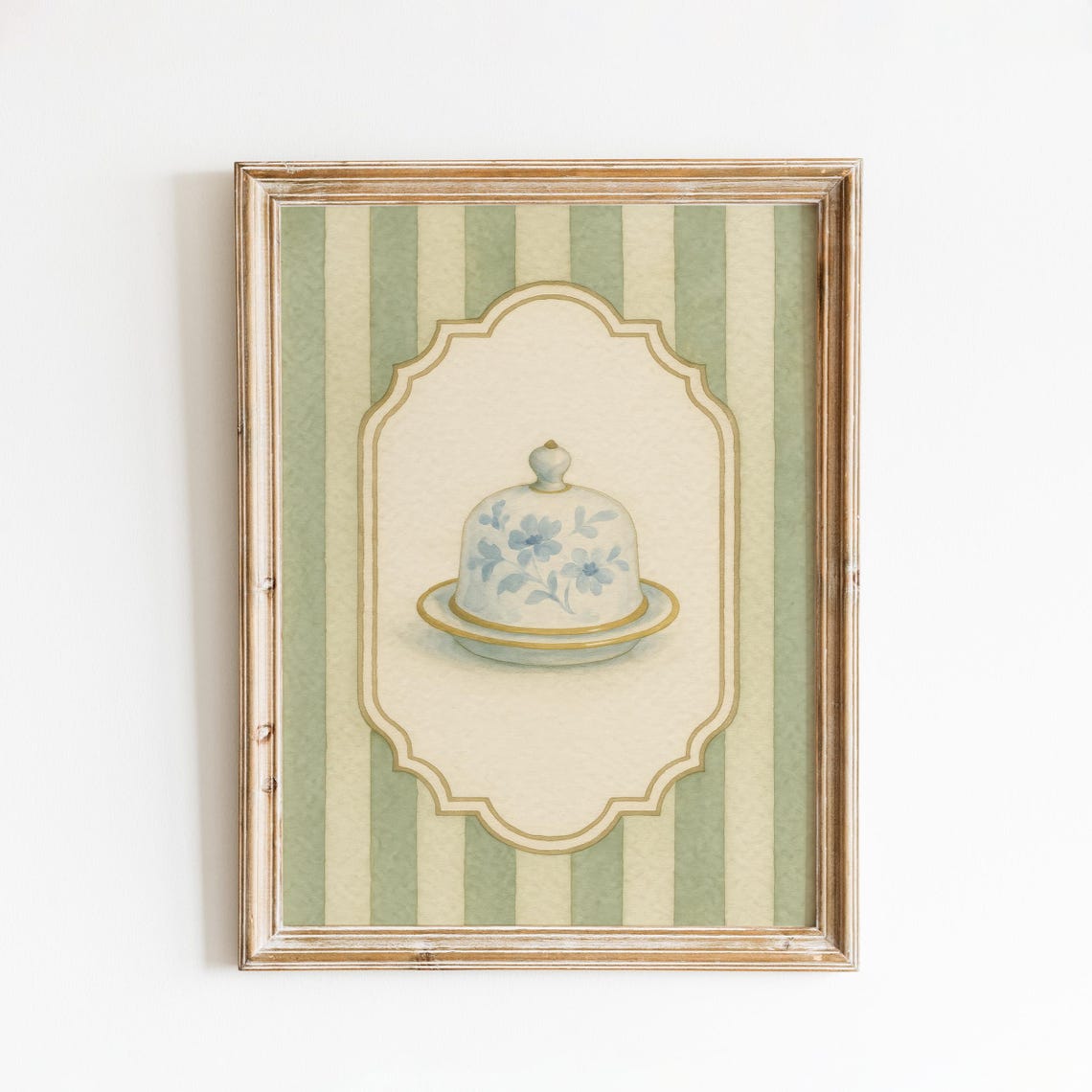 Vintage Butter Dish Green Striped Kitchen Charm Classic Poster