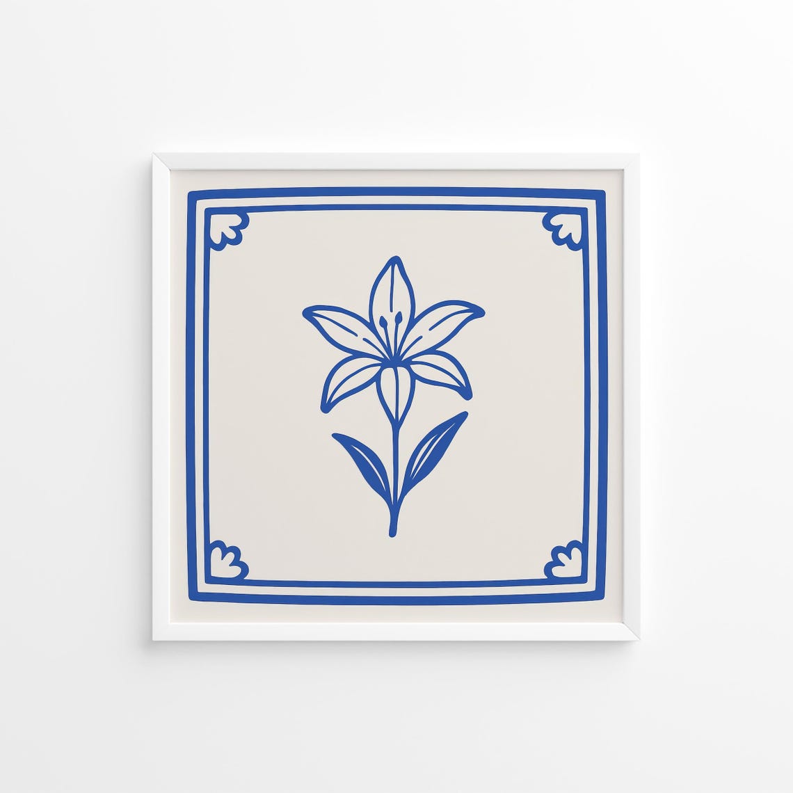Blue Lily Minimal Botanical Ceramic Tile Style Square Poster