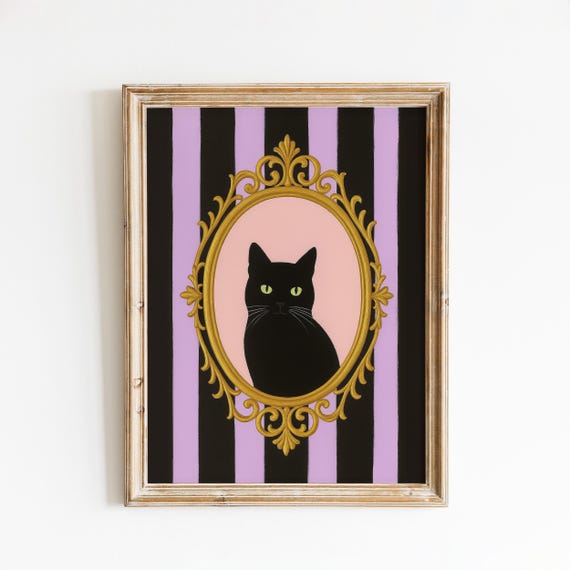 Black Cat In Ornate Frame Gothic Wall Art Print