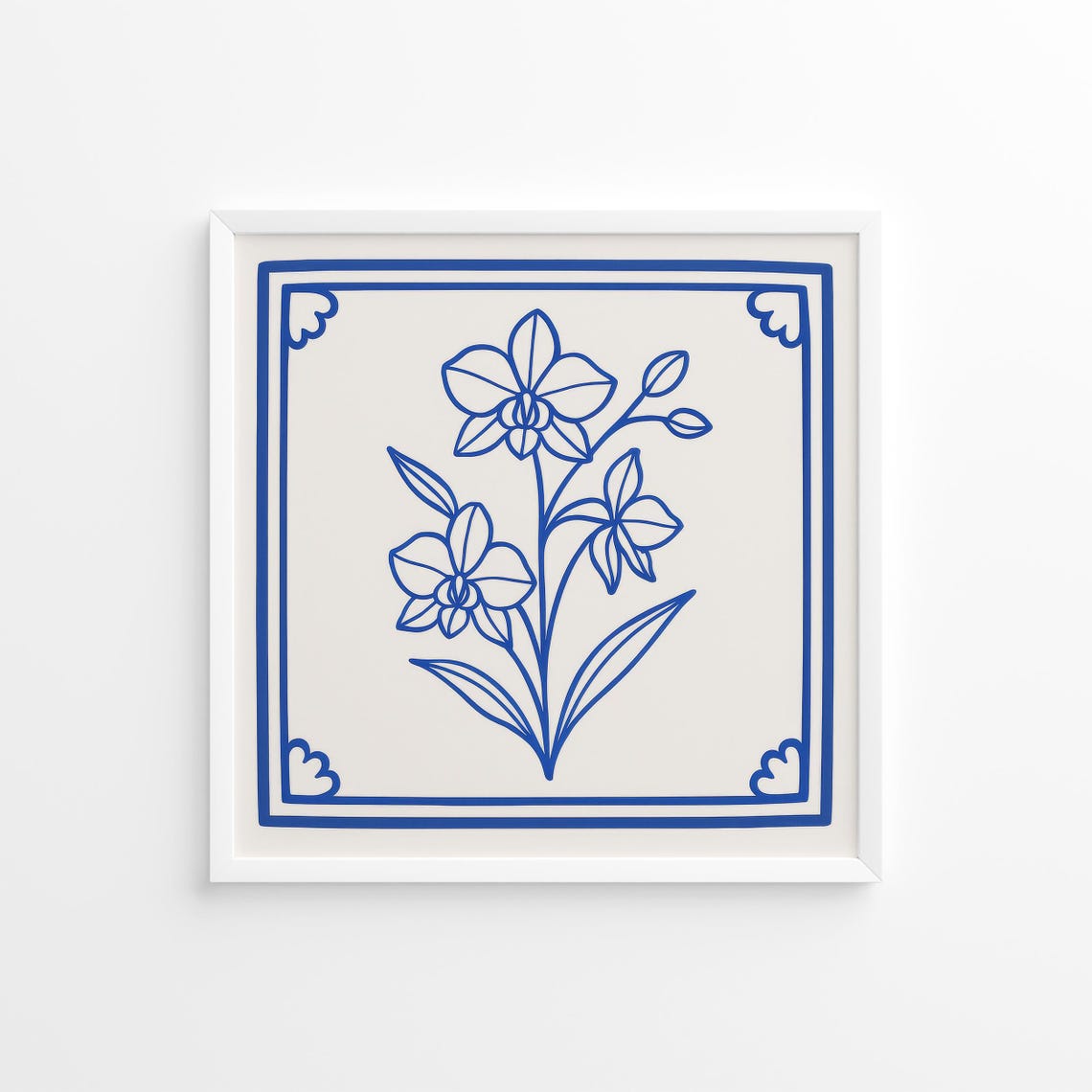 Blue And White Ceramic Tile Floral Trio Botanical Delft Poster