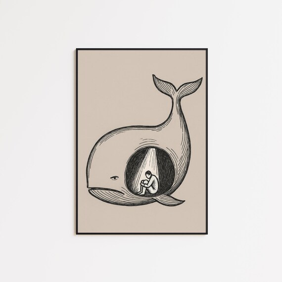 Jonah In The Whale Minimalist Bible Line Art Story Prayer Poster