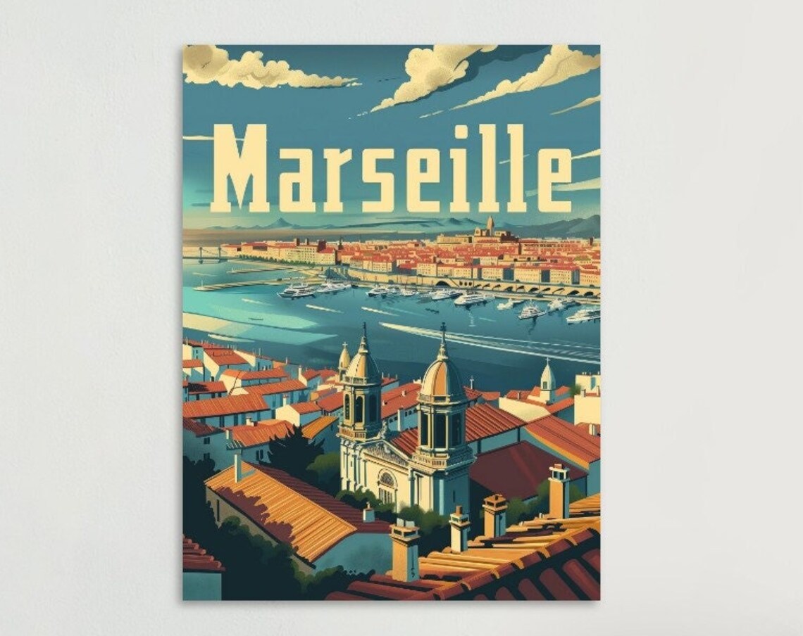Marseille Harbor Panorama Vintage French Coastal City Poster