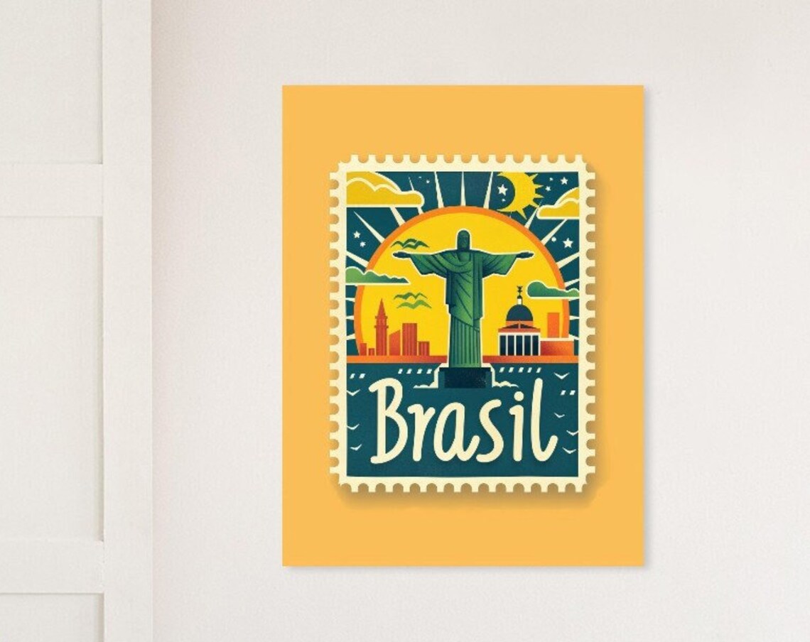 Brasil Christ the Redeemer Rio Retro Stamp Style Travel Poster - Image 5