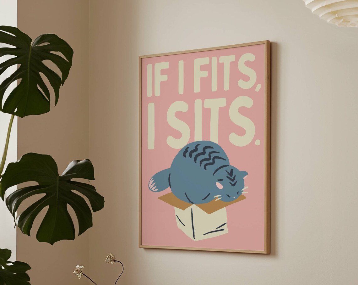 Grey Cat Funny Cat Art Print, Cat Owner Gift