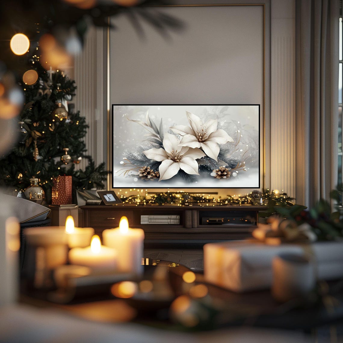 Elegant White Poinsettia Christmas Winter Floral Botanical Poster - Image 3