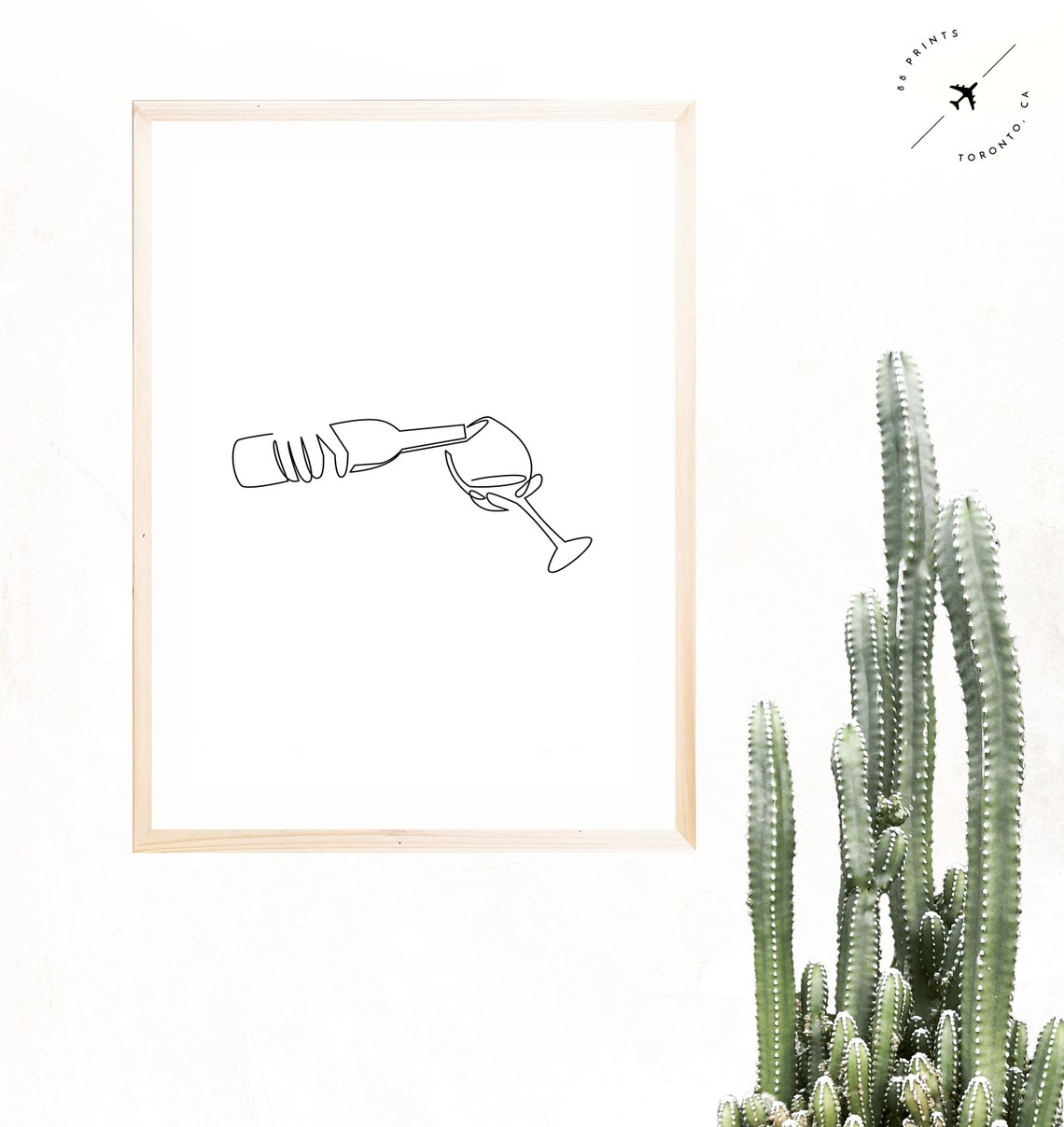 Minimalist Line Art Wine Bottle Pouring Glass Black White Poster - Image 2