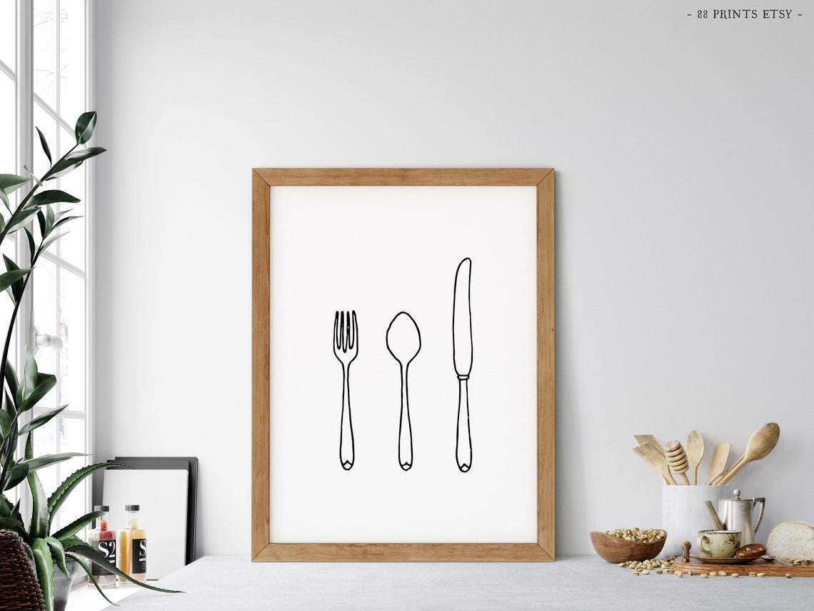 Minimalist Fork Spoon Knife Line Drawing Kitchen Wall Art Decor - Image 4