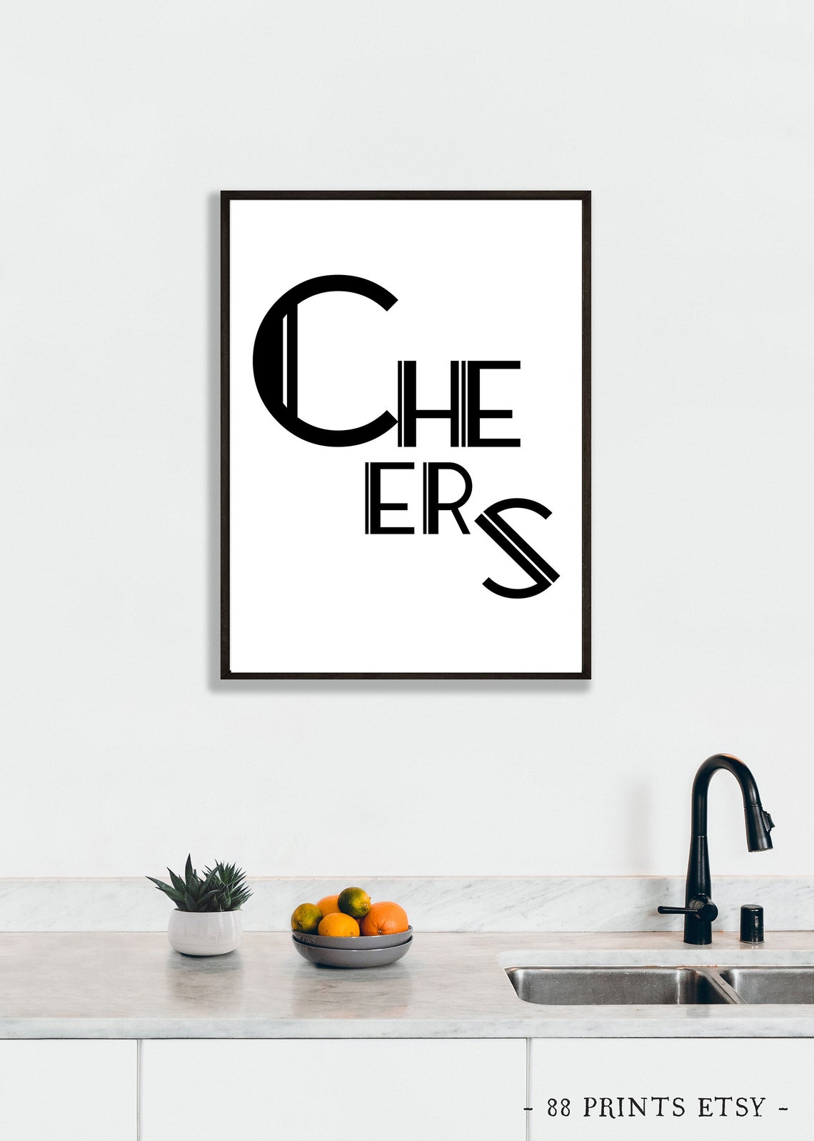 Cheers Modern Black White Typography Minimalist Bar Cart Wall Art - Image 3