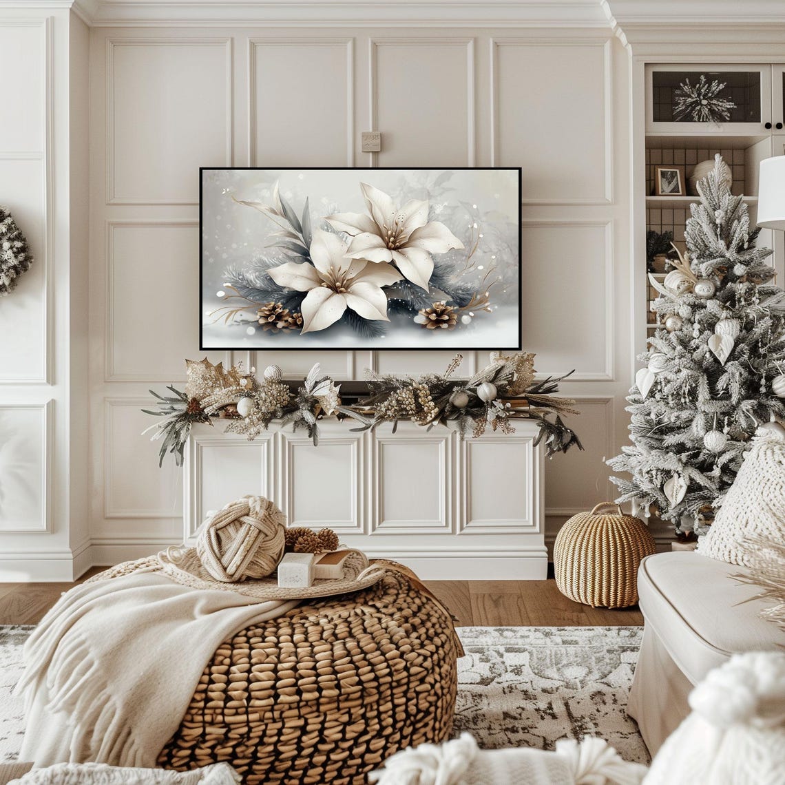 Elegant White Poinsettia Christmas Winter Floral Botanical Poster - Image 2