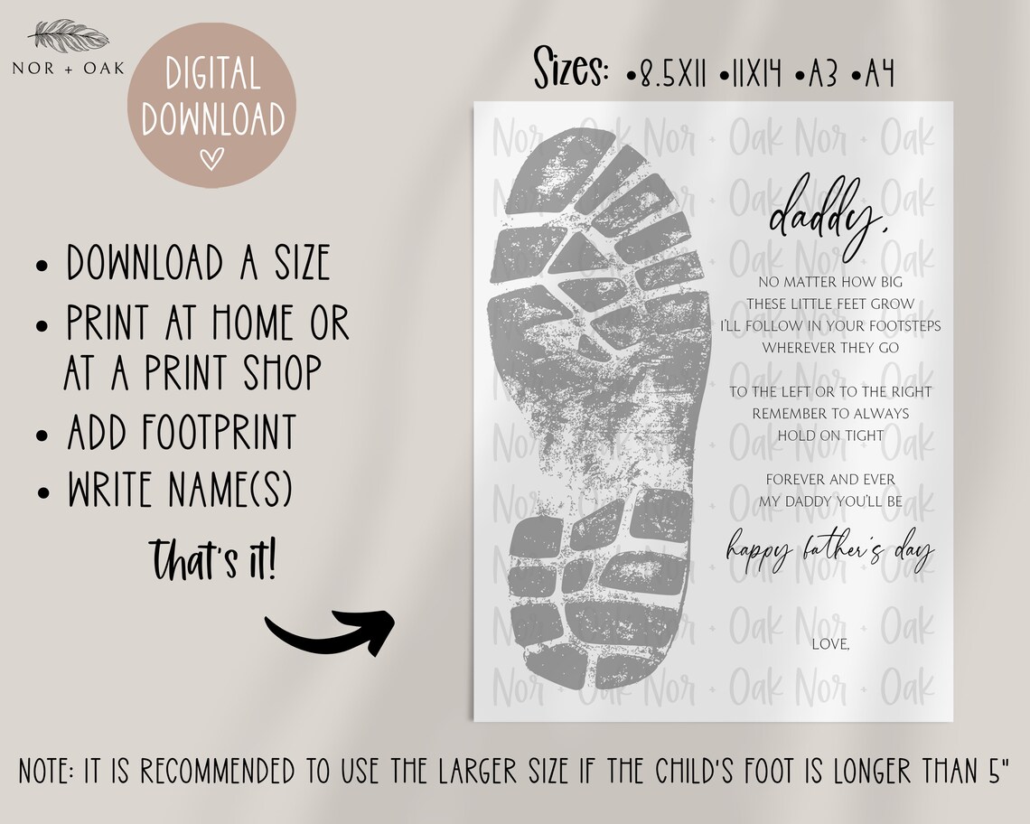 Father's Day Footprint Craft Gift Poem, Art Print - Image 2