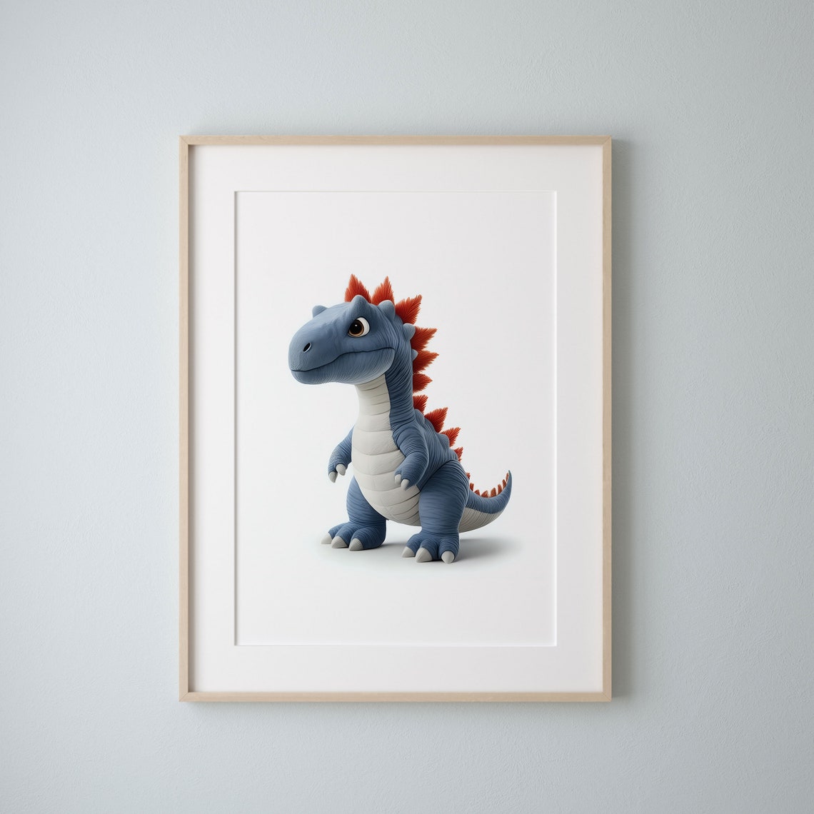 Sweet Adorable Cute Baby Blue Dinosaur Stegosaurus Nursery Poster - Image 3