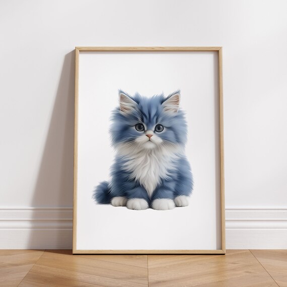 Adorable Fluffy Blue Gray Kitten With Big Eyes Nursery Animal Poster