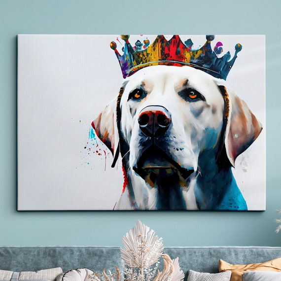 Golden Retriever With Crown Dog Pet Abstract Modern Painting Wall Art Framed Canvas Poster Print Home Kitchen Office Room Decor Gifts