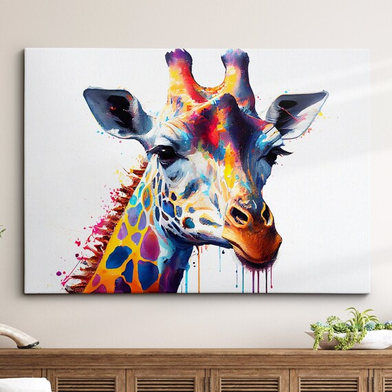 Colorful Giraffe Abstract Oil Painting Splatter Style Wall Art Framed Canvas Poster Print Home Kitchen Office Room Decor Gifts