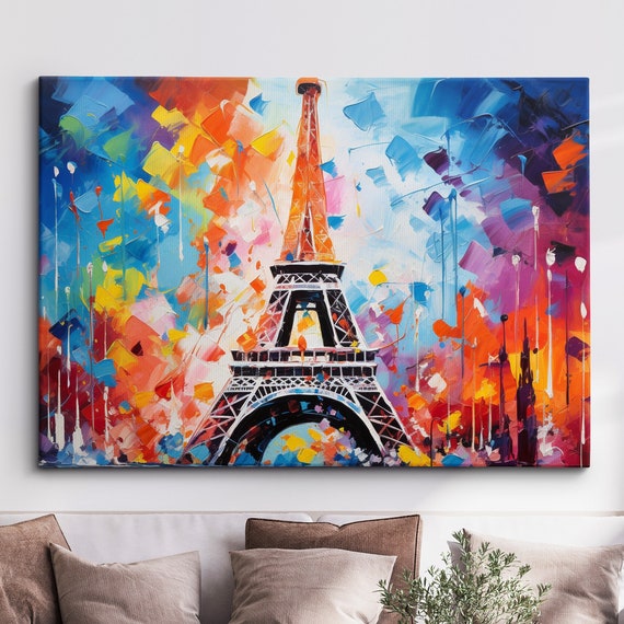 Eiffel Tower Paris France Paint Splash Europe Abstract Colourful Modern Wall Art Framed Canvas Poster Print Homeoffice Room Decor Gifts