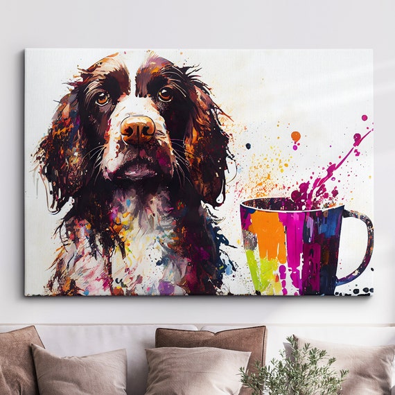 Sprocker Spaniel Coffee Mug Dog Pet Abstract Modern Painting Wall Art Framed Canvas Poster Print Home Kitchen Office Room Decor Gifts