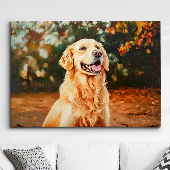 Golden Retriever Dog Pet Abstract Modern Painting Splatter Wall Art Framed Canvas Poster Print Home Kitchen Office Room Decor Gifts