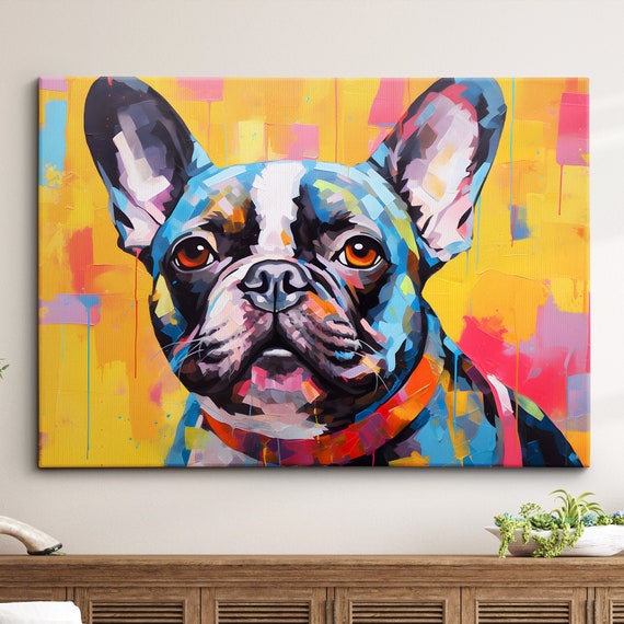 French Bulldog Fun Animal Dog Pet Lover Abstract Oil Painting Wall Art Framed Canvas Poster Print Home Kitchen Office Room Decor Gifts