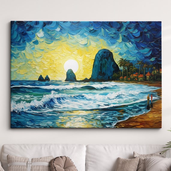 Beach Water Paint Night Sea Nightlife Waves Abstract Oil Painting Wall Art Framed Canvas Poster Print Homeoffice Room Decor Gifts