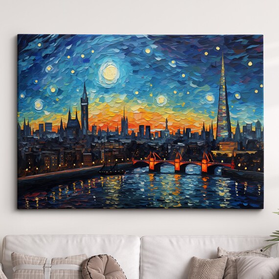 London Starry Night Paint Abstract Art Oil Painting Wall Framed Canvas Poster Print Homeoffice Room Decor Gifts
