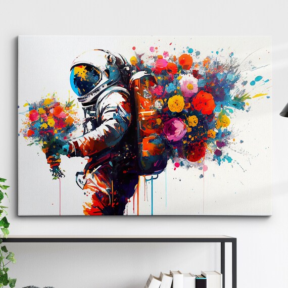Astronaut Flower Bouquet Cosmic Splash Floral Art Canvas Print