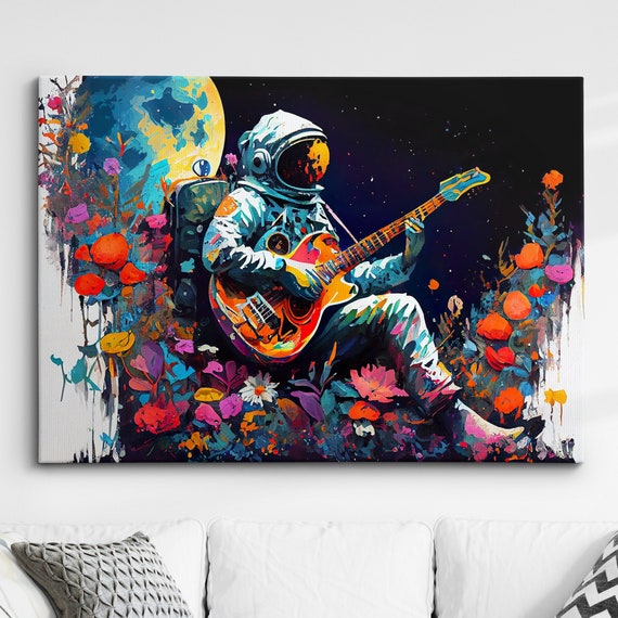 Astronaut Flower Guitar Music Floral Abstract Oil Painting Wall Art Framed Canvas Poster Print Home Kitchen Office Room Decor Gifts