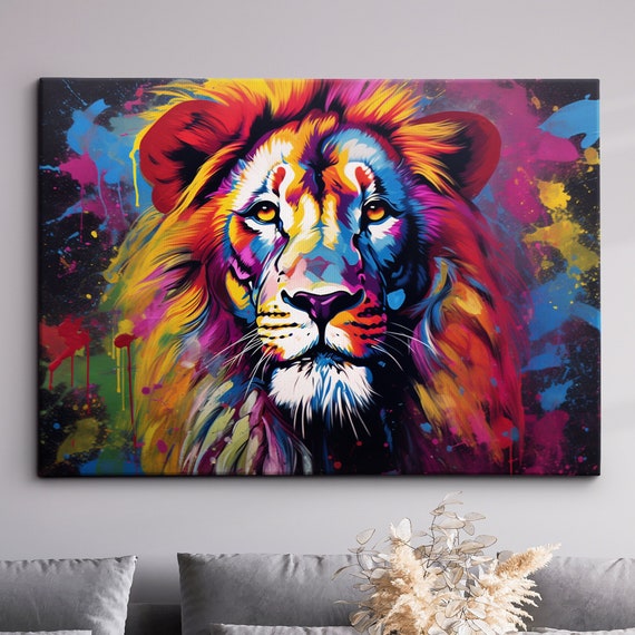 Lion Abstract Fun Animal Dog Pet Lover Oil Painting Wall Art Framed Canvas Poster Print Home Office Room Decor Gifts